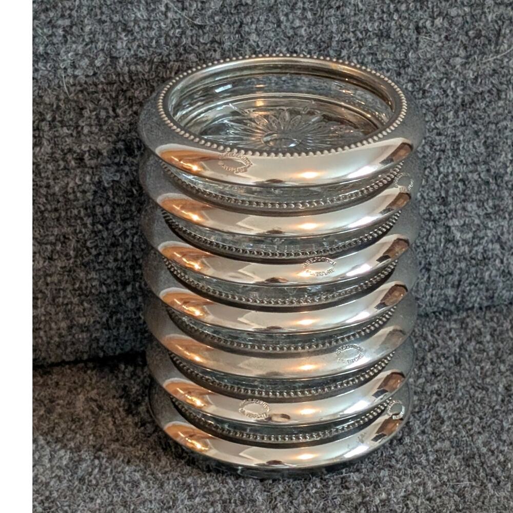Vintage Regency Style Crystal Silverplate Coasters Set of 7 By WeS Blankinton - Picture 5 of 10